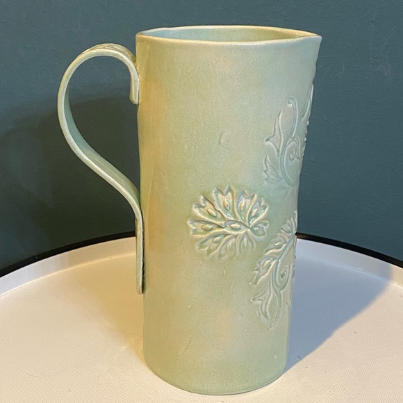 Studio Art Pottery Pitcher / Vase Impressed Floral motif/ applied handle signed - Picture 4 of 10
